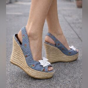 Betsey Johnson Y2K Espadrille Wedges Polka Dot Floral Cottagecore Boho Size 8 ❤️